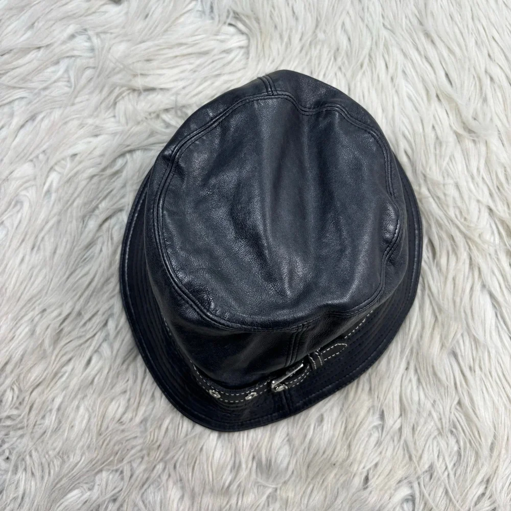 Vintage Y2K Coach Women's S Black Leather Bucket Hat Designer Cool Girl Street